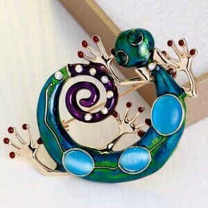 Lizard Brooch Salamander Gecko Colorful Rhinestone Gems Stylish Trendy Glam Fun